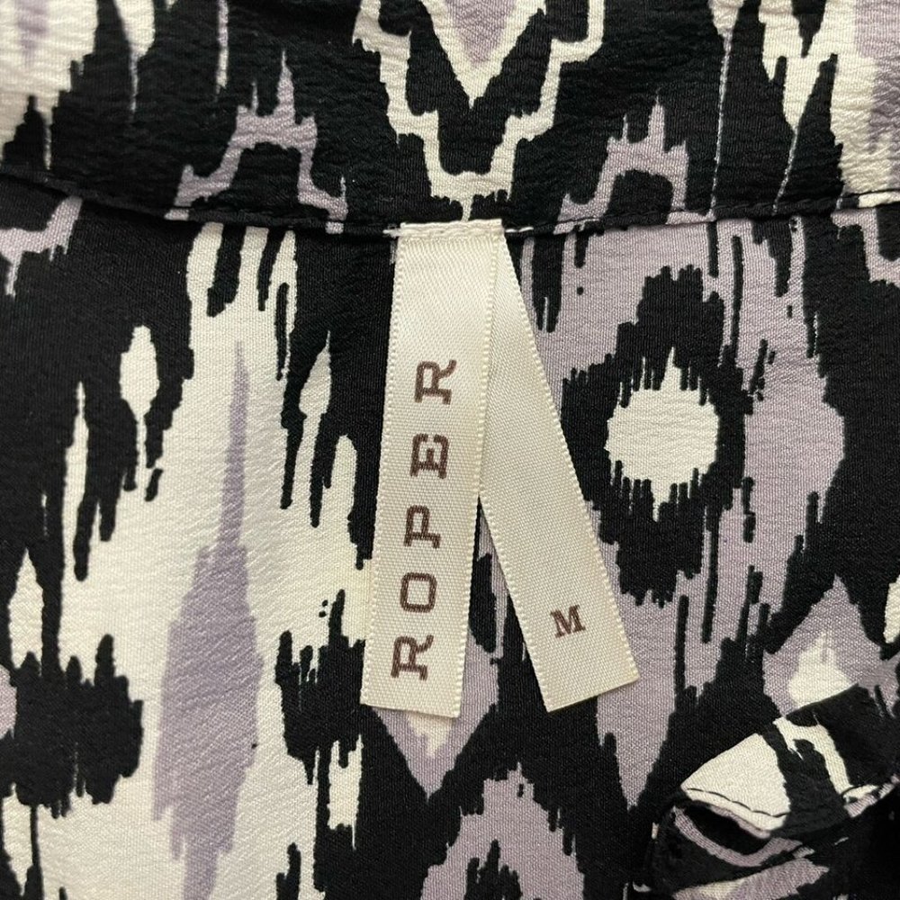 Roper Ikat Western Shirt Dress Size M Black Gray Southwestern Aztec Roll Tab - Picture 8 of 8